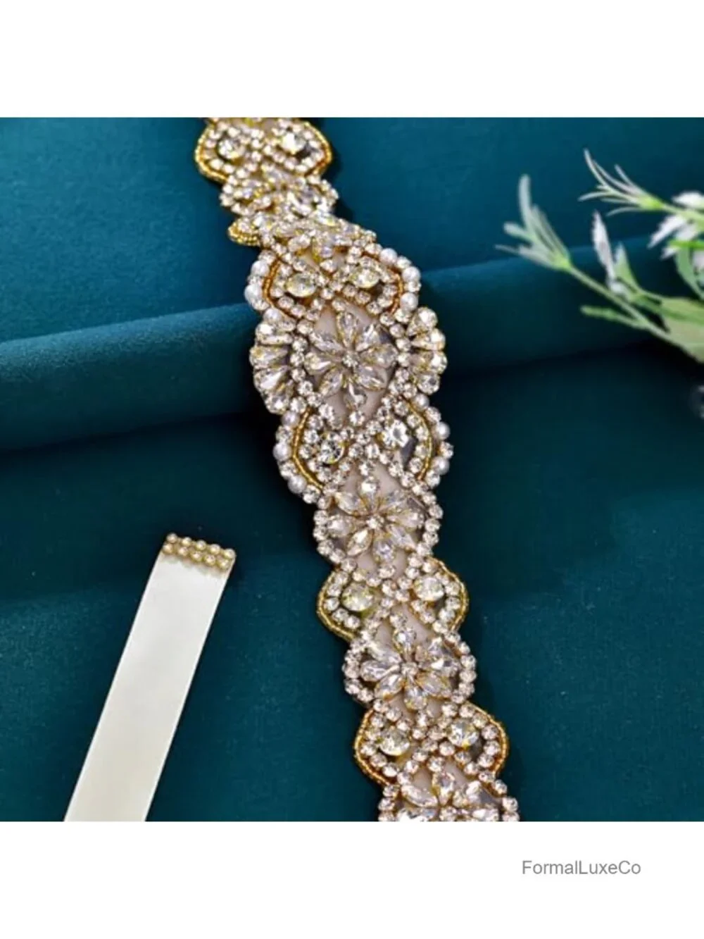 Handmade Rhinestone & Pearl Wedding Sash Belt with Satin Ribbon for Gowns